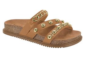 Papete Beira Rio Feminina Com Aplicações Douradas Camel Papete Beira Rio Feminina Com Aplicações Douradas Camel
