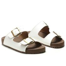 Papete Feminina Chinelo Couro Conforto Duas Tiras Moderna