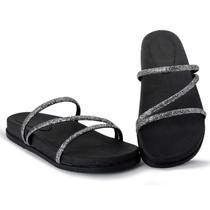 Papete Feminina Com Glitter Tiras Brilhantes Slide Conforto