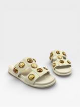 Papete Feminina Com Pedrarias Douradas Off White Papete Feminina Com Pedrarias Douradas Off White