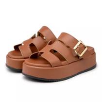 Papete Feminina Flatform Caramelo com Fivela Conforto Casual e Estilo Moderno Papete Feminina Flatform Caramelo com Fivela Conforto Casual e Estilo Moderno