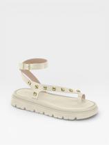 Papete Feminina Moleca Tratorada Tira Com Tachas Branca Preta E Chocolate Branco Off