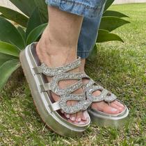Papete Feminina Pedraria Cobra Flat Confortável Rasteirinha Anatômica Strass Brilho Sandália Elegante Casual
