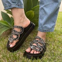 Papete Feminina Pedraria Cobra Flat Confortável Rasteirinha Anatômica Strass Brilho Sandália Elegante Casual Papete Feminina Pedraria Cobra Flat Confortável Rasteirinha Anatômica Strass Brilho Sandália Elegante Casual