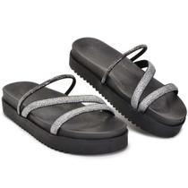 Papete Feminina Rasteira Strass Papete Feminina Rasteira Strass