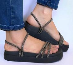 Papete Feminina Sandalia Sola Alta Nova Com Strass Brilho Modelo Abs Preto - Uzze Sapatos