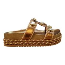 Papete Feminino Beira Rio Conforto Casual Plataforma Metalizado Brilho 8546.208 Bronze