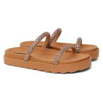 Papete Flat Feminina Marie Caramelo Com Strass Brilho Vittal