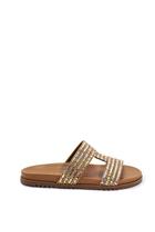 Papete Masmu Feminina Demeter Tiras Com Strass Multicolorido Camel