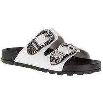 Papete Moleca Duas Tiras Fivela Feminina Branco Preto Papete Moleca Duas Tiras Fivela Feminina Branco Preto