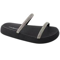 Papete Moleca Flatform Duas Tiras Brilho Feminina Preta