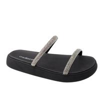 Papete Moleca Flatform Duas Tiras Brilho Feminina Preta