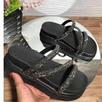 Papete Plataforma Alta Sandália Feminina Flatform Anabela 3 Tira Z Strass Luxo Branca Nude Caramelo