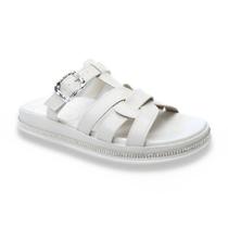 Papete Rasteira Moleca Moderna Strass Fivela Feminina Branca Papete Rasteira Moleca Moderna Strass Fivela Feminina Branca