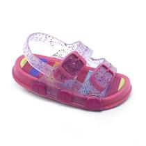 Papete Sandália Infantil Plugt Menina Play Listras Glitter Pink Calce Fácil Papete Sandália Infantil Plugt Menina Play Listras Glitter Pink Calce Fácil
