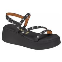Papete Vizzano Sandália Feminina Fivela Plataforma Macia Brilho Flatform Confortável Tira Original Casual Moda Elegante Rasteira Moderno Regulável