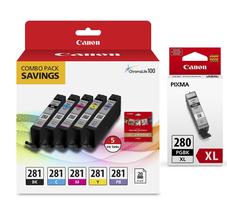 Paquete combo de tanques de tinta Canon CLI-281 de 5 colores con 20 hojas de papel fotográfico cuadrado de 5 x 5 pulgadas Paquete combo de tanques de tinta Canon CLI-281 de 5 colores con 20 hojas de papel fotográfico cuadrado de 5 x 5 pulgadas