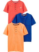 Paquete de 3 Remeras Henley de Manga Corta para Niños Pequeños Simple Joys by Carter's, Talla 2T