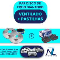 Par 2 disco de freio dianteiro ventilado e pastilhas Corsa Agile Astra