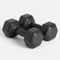 Par 2 halteres sextavados emborrachados 12kg para treino fitness em academia e gym, musculação, exercícios e condicionamento físico