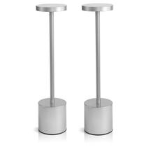 Par 2x Luminária de Mesa Candeeiro Led Prata Sem Fio Tutto Home Recarregável