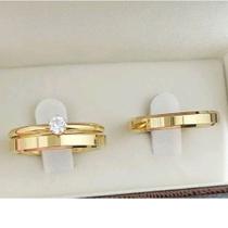 Par Aliança Casamento Banhada a Ouro 18K Chanfrada