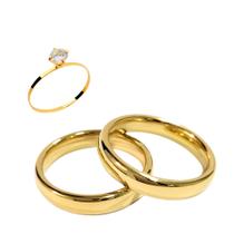 Par Aliança Casamento Boleada 4mm Tungstênio ouro 18k