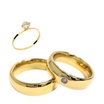 Par Aliança Casamento Boleada com zircônia 6mm Tungstênio ouro 18k