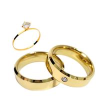 Par Aliança Casamento Chanfrada com zircônia 6mm Tungstênio ouro 18k