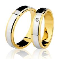 Par Aliança Casamento Noivado Bodas de Prata Ouro 18 Kilates Pedra Brilhante de 2 mm Com Ouro Branco Par Aliança Casamento Noivado Bodas de Prata Ouro 18 Kilates Pedra Brilhante de 2 mm Com Ouro Branco