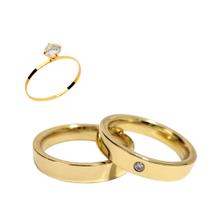 Par Aliança Casamento Reta com zircônia 4mm Tungstênio ouro 18k