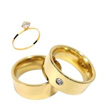 Par Aliança Casamento Reta com zircônia 8mm - Tungstênio/ouro 18k