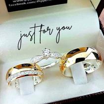 Par Aliança de Casamento ou de Noivado em ouro 18k com anel de noivado Always06 Pipper Joias