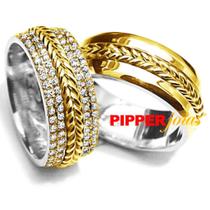Par Aliança de Casamento ou de Noivado em ouro 18k -CORDAS07 - Pipper Joias - Pipper Joias