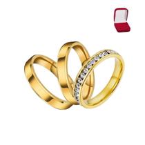 Par Aliança Ouro 18K 6mm Reta Chanfrada + Caixinha - Anel Aparador Mil Pedras Zircônia Casamento