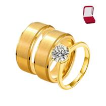 Par Aliança Ouro 18K 8mm Reta Chanfrada + Caixinha - Anel Aparador Mil Pedras Zircônia Casamento Compromisso