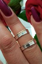 Par Aliança Prata Blue Sky Filete Ouro 18k