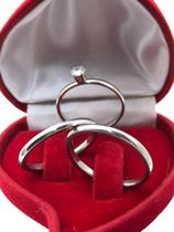 Par Aliança Prata Fina 2mm Namoro Ovalada + Anel