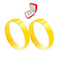 Par Alianças 4mm Reta Banhada Ouro 18k Compromisso Casamento Noivado Casal Luxo