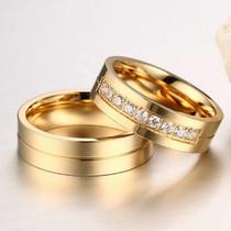 Par Alianças 6mm Com Anel Solitário Casamento Namoro Noivado