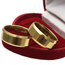 Par Alianças Banhadas Grossa 8mm Aço Inoxidável Compromisso Noivado Casamento 8mm Chanfrada Lisa