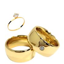 Par Alianças Boleadas com Zircônia 10mm Tungstênio Ouro 18k
