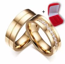 Par Alianças Casamento Banhada 18k Anatômica Tradicional Abaulada BOdas Cerimônia Ouro Dourada Presente Caixinha Retas Noivado