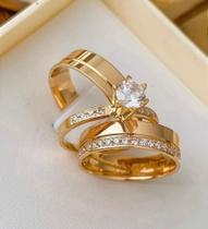 Par Alianças Casamento Banhada a ouro + Gravação + Anel