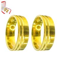 Par Alianças Casamento Banhada Ouro 18k 6mm Risco Brilho Fosco Noivado Casal Tradicional Tungstênio Luxo