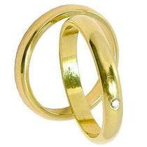 Par Alianças Casamento Casal Maciça 5 mm 12 Gr Maciça Anatômicas Pedras de Brilhantes 2 mm Ouro 18 Kilates