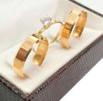 Par Alianças Casamento Noivado Chanfrada 3mm 3g Ouro 18k