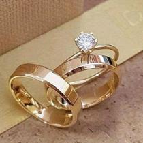 Par Alianças Chanfrada 6MM Casamento banhada a ouro