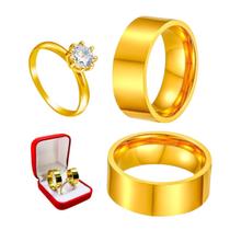 Par Alianças Compromisso Ouro 8mm Reta + Anel Solitário 2mm Banhado Ouro 18k Com Zirconia Branca Luxo Par Alianças Compromisso Ouro 8mm Reta + Anel Solitário 2mm Banhado Ouro 18k Com Zirconia Branca Luxo