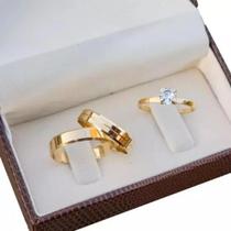 Par Alianças de Ouro 18k 4mm 4 gramas Chanfradas - Casamento